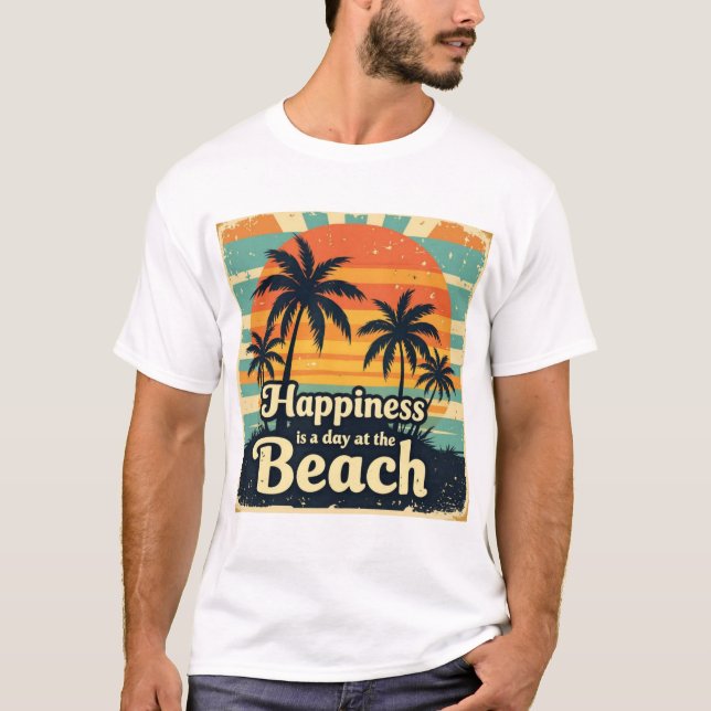 Camiseta Retro Beach Felm Palm Tree Sunset Vintage (Frente)