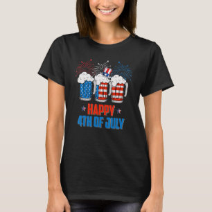 Camiseta Retro Bebendo Cerveja Patriótica Feliz 4 De Julho