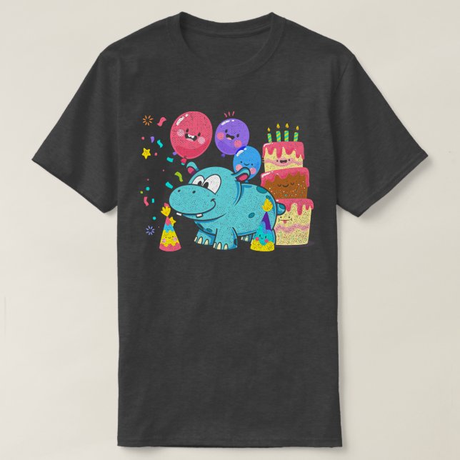Camiseta Retro Birthday Balloon Hippo (Frente do Design)