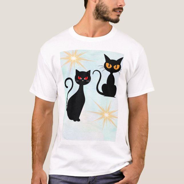 Camiseta Retro Black cats with starburst (Frente)