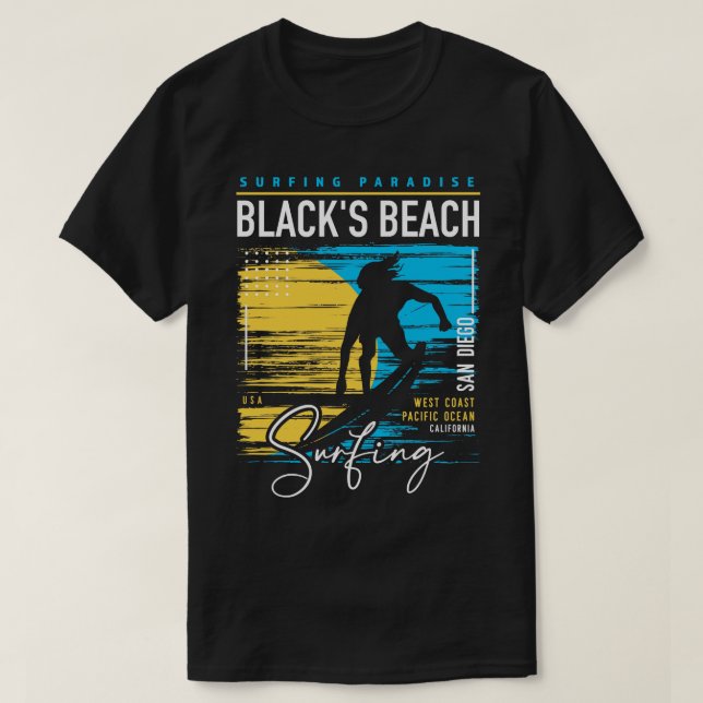 Camiseta Retro Blacs Beach San Diego Surfing Surfi (Frente do Design)