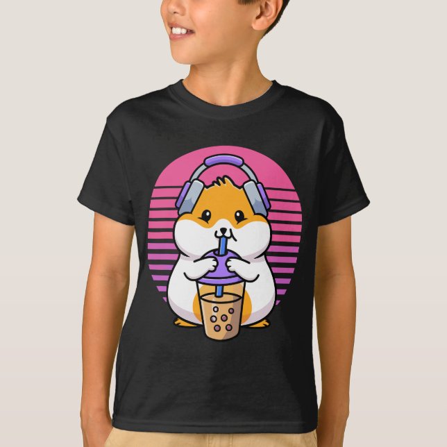 Camiseta Retro Boba E KPop Kawaii Hamster K-Pop Merchand (Frente)