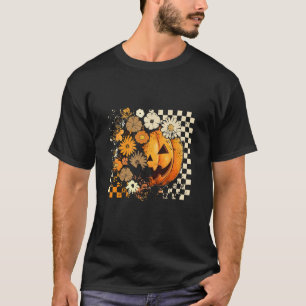 Camiseta Retro Boho Floral Halloween Outono Abóbora Feminin