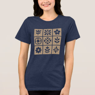Camiseta Retro Boho Floral Rosa Marrom Quente