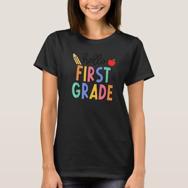 Camiseta Retro Boho Hello First Grade Fun 1st Grader Back T (Frente)