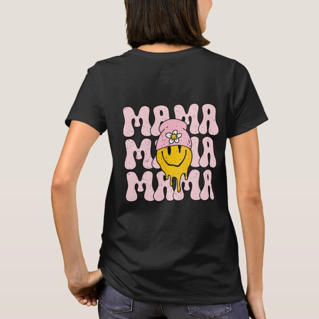 Camiseta Retro Boho Mama, Bonito Sorriso Rosto Feliz (Verso)