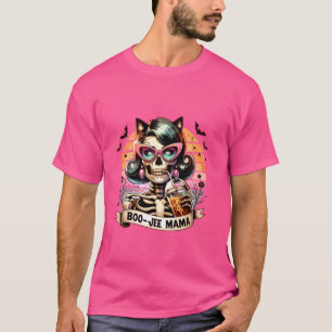 Camiseta Retro Boo-jee Mama Mães Engraçado Skeleton Café Ha