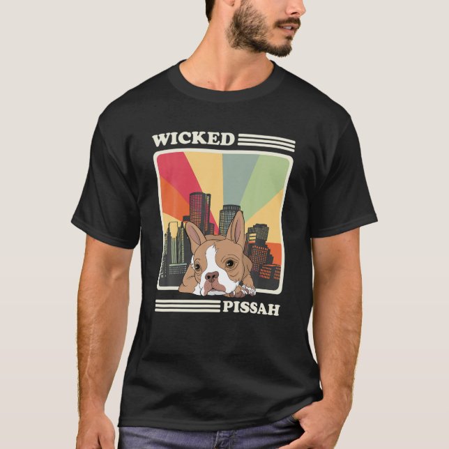 Camiseta Retro Boston Terrier Wicked Pissah Boston Mass Bos (Frente)