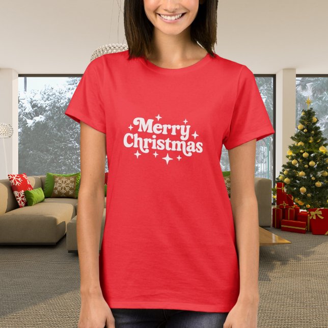 Camiseta Retrô branco vermelho de Natal feliz (Criador carregado)