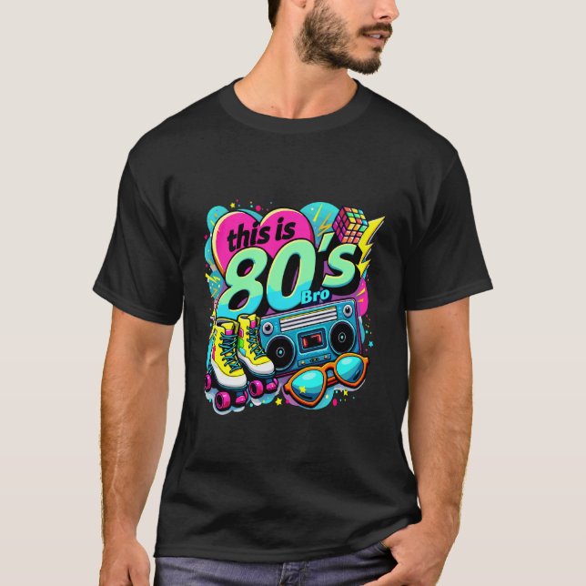 Camiseta Retro Bro Roller da década de 80 boombox Cassete O (Frente)
