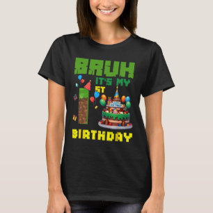 Camiseta Retro Bruh É Meu 1º Aniversário Bolo Pixel Gamer 1