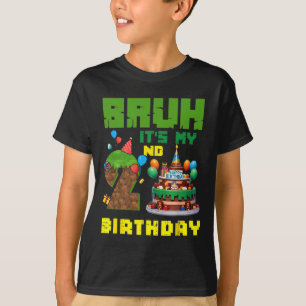Camiseta Retro Bruh É Meu 2º Aniversário Bolo Pixel Gamer 2