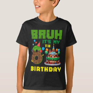 Camiseta Retro Bruh É Meu Aniversário De 8 Anos Bolo Pixel 