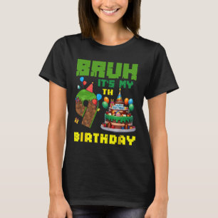 Camiseta Retro Bruh É Meu Aniversário De 9 Anos Bolo Pixel 