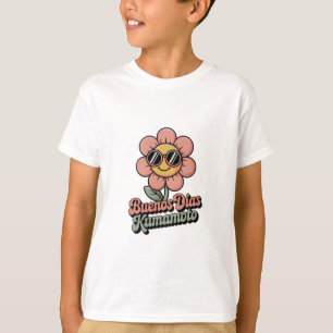 Camiseta Retro "Buenos Dias Kumamoto" Flor Groovy Anos 70