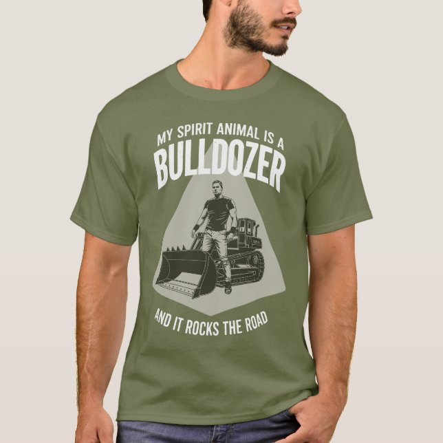Camiseta Retro Bulldozer Driver Silhouette Minimalist Green (Frente)