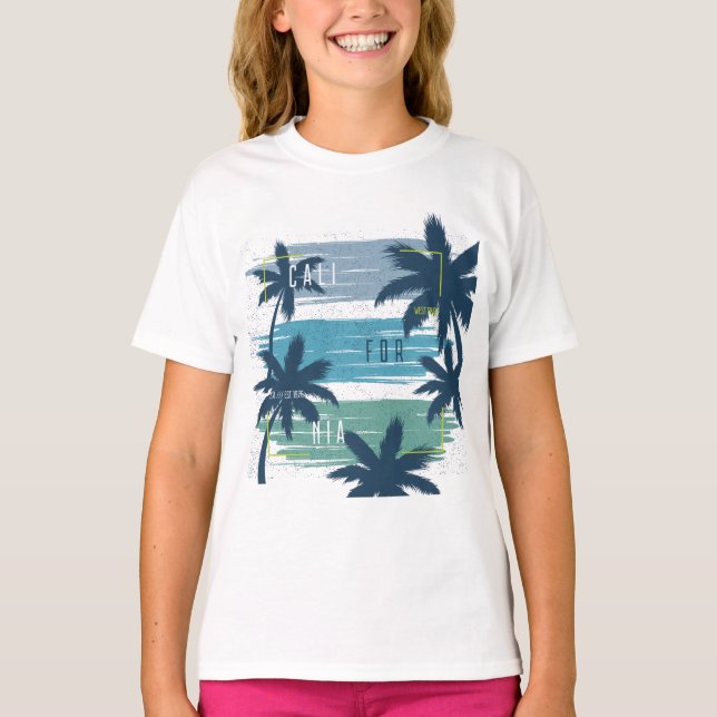 Camiseta Retro California Palm Tree - Beach Sunset Aestic (Frente)