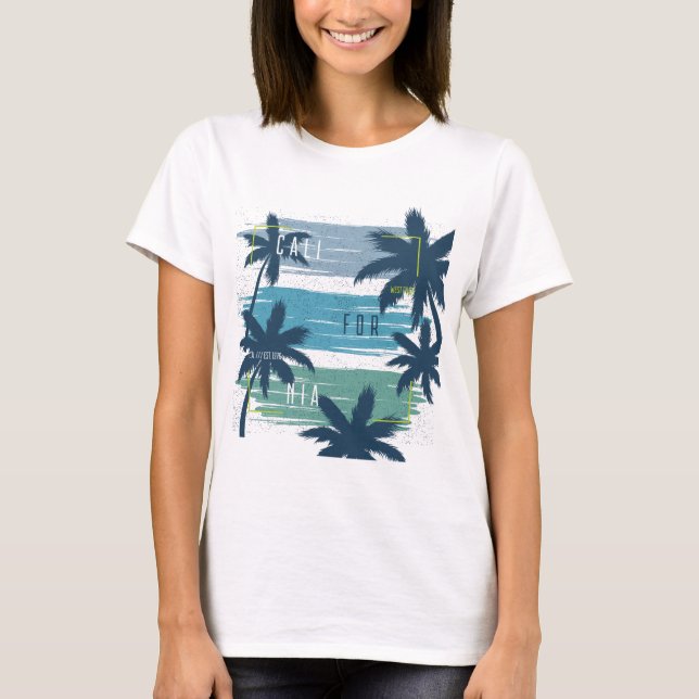 Camiseta Retro California Palm Tree - Beach Sunset Aestic (Frente)
