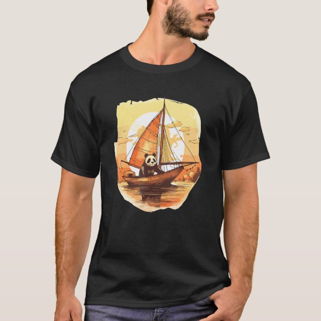 Camiseta Retro Captain Panda Summer Sailing Boat (Frente)