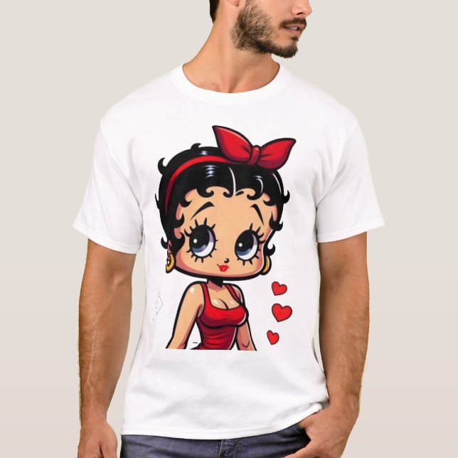 Camiseta Retro Cartoon Girl in Red Dress (Frente)