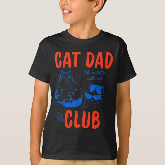 Camiseta Retro Cat Dad Club Life Is Better With Cats Funny  (Frente)