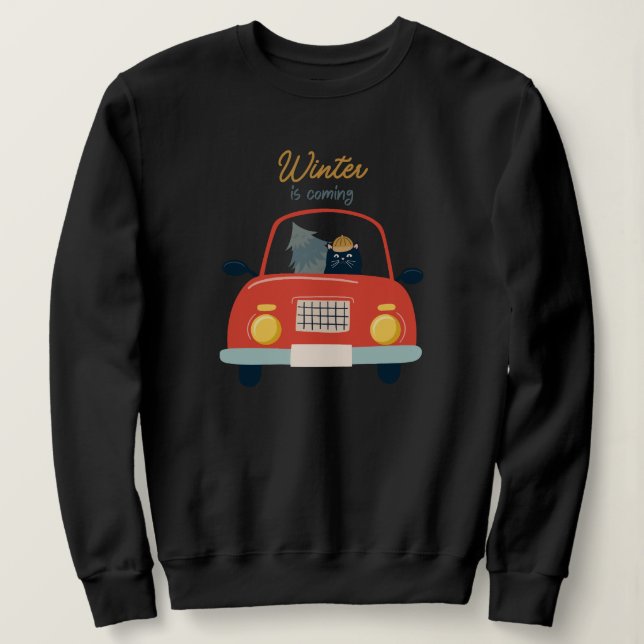 Camiseta Retro Cat Driving Funny Classic Style Winter (Frente do Design)
