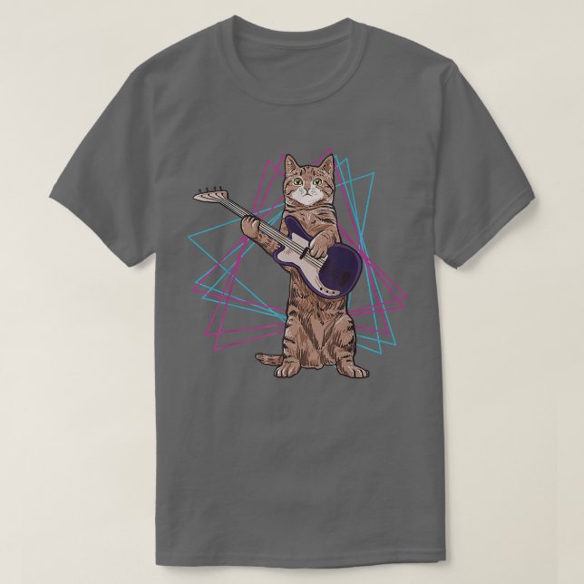Camiseta retro cat tocando violão gatinho toca guitarrista (Frente do Design)