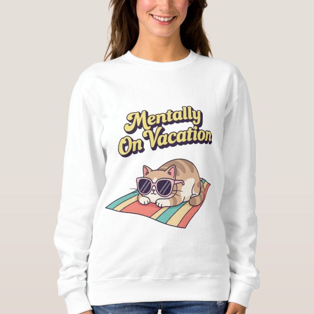 Camiseta Retro Cat Vacation Brain Women’s Sweatshirt (Frente)