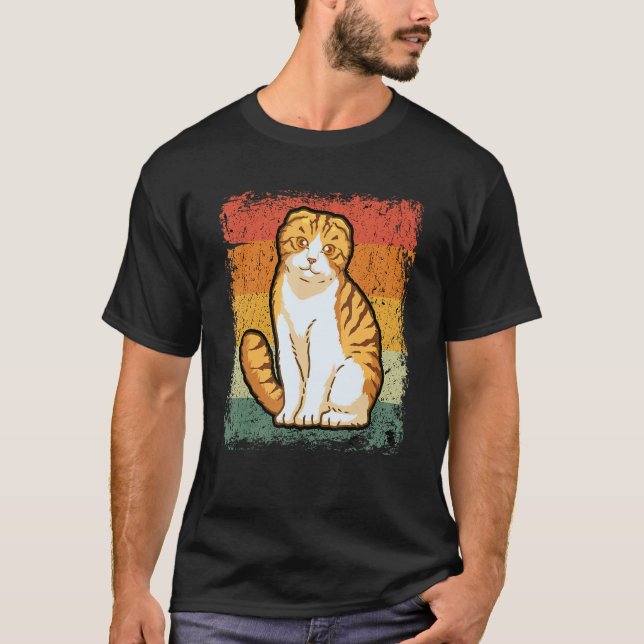 Camiseta Retro Cat  Vintage Scottish Fold Cat (Frente)