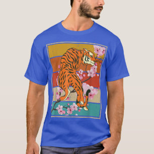 Camiseta Retro Cherry Blossom Selvagem Gato Animal Sakura A