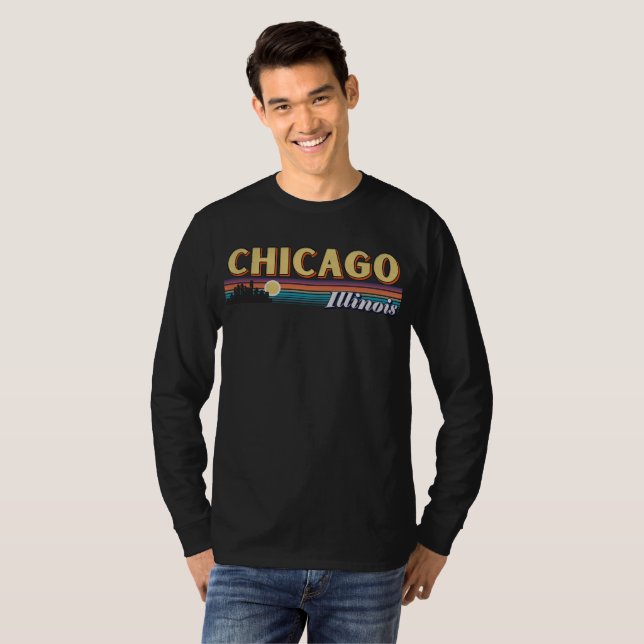 Camiseta Retro Chicago City Stripes Illinois Vintage (Frente Completa)