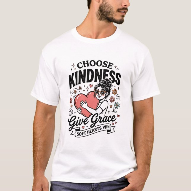Camiseta Retro Choose Kindness Give Grace Soft Hearts Win G (Frente)