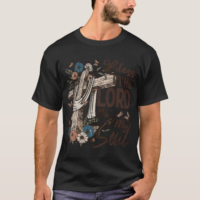 Camiseta Retro Christian Floral Jesus Cruzando Abençoado Se (Frente)