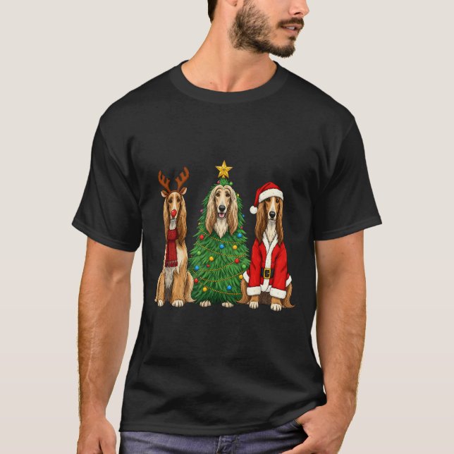 Camiseta Retro Christmas Afghan Hound Santa Reindeer Dog Lo (Frente)