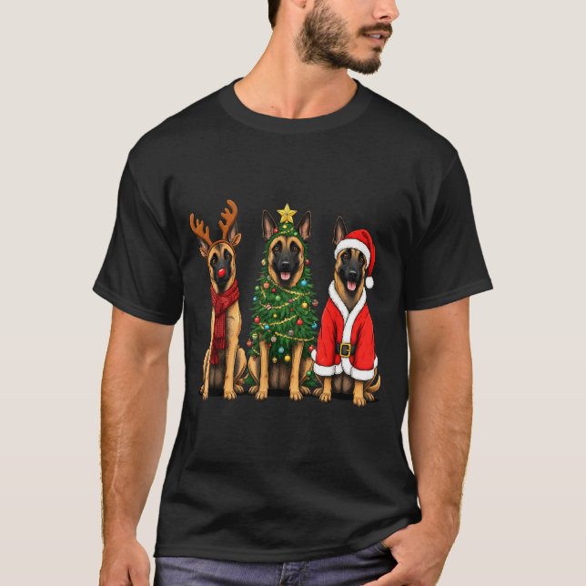 Camiseta Retro Christmas Belgian Malinois Santa Reindeer Do (Frente)
