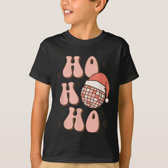 Camiseta Retro Christmas Disco Ball Groovy Ho Ho Ho Santa H (Frente)