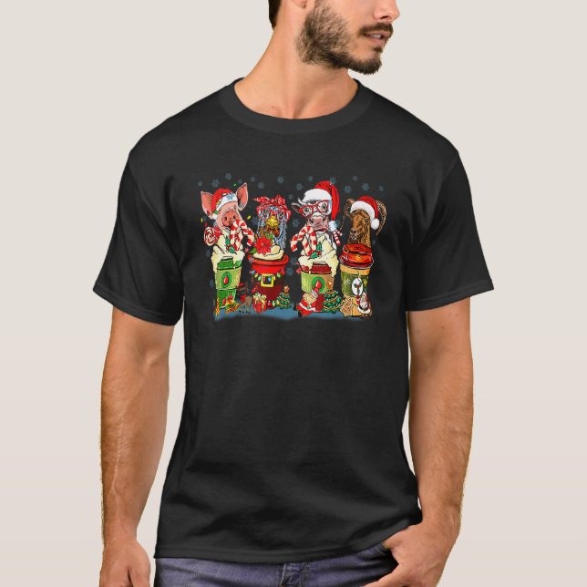 Camiseta Retro Christmas farm animals coffee latte country  (Frente)