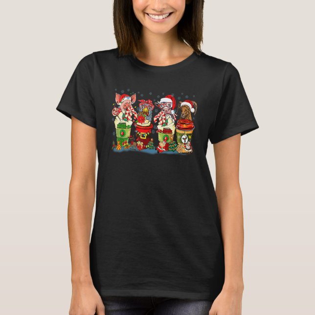 Camiseta Retro Christmas farm animals coffee latte country  (Frente)