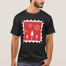 Retro Christmas Forest Red Winter Pines & Snowfl