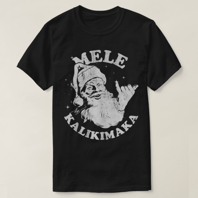 Camiseta Retro Christmas Mele Kalikimaka Santa Shaka Hawaii (Frente do Design)