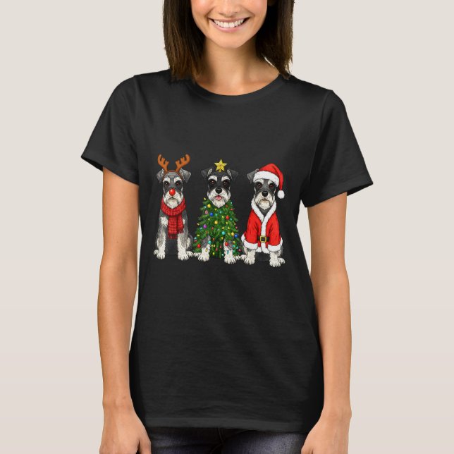 Camiseta Retro Christmas Miniature Schnauzer Santa Reindeer (Frente)