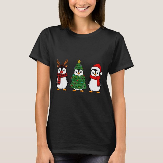 Camiseta Retro Christmas Penguin Santa Reindeer  (Frente)