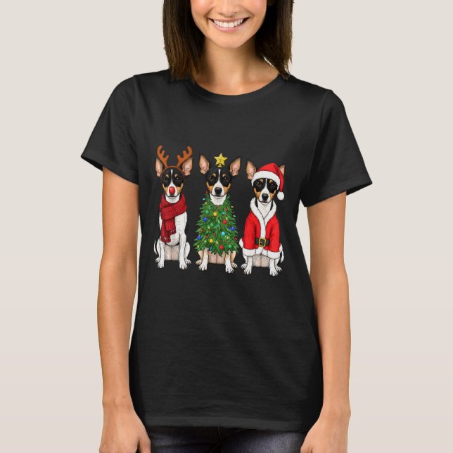 Camiseta Retro Christmas Rat Terrier Santa Reindeer Dog Lov (Frente)