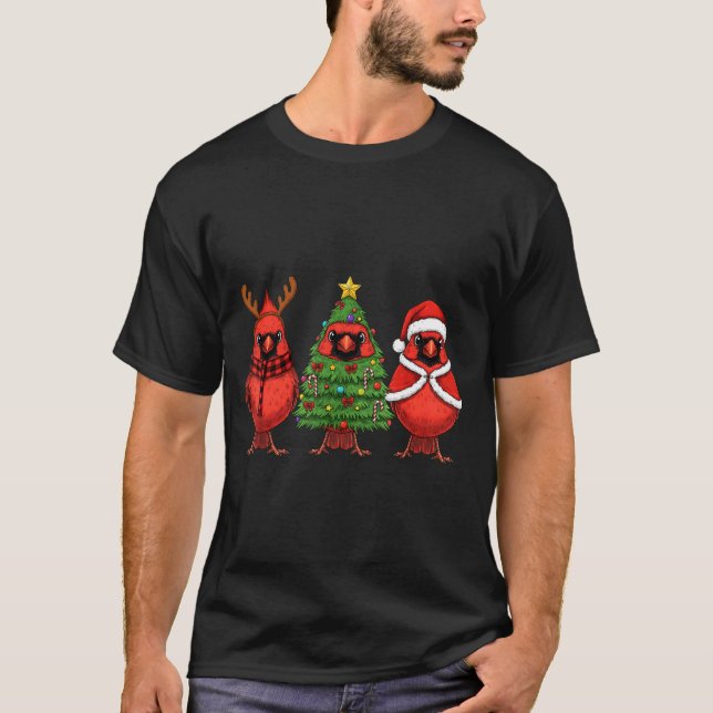 Camiseta Retro Christmas Red Cardinal Bird Santa Reindeer  (Frente)