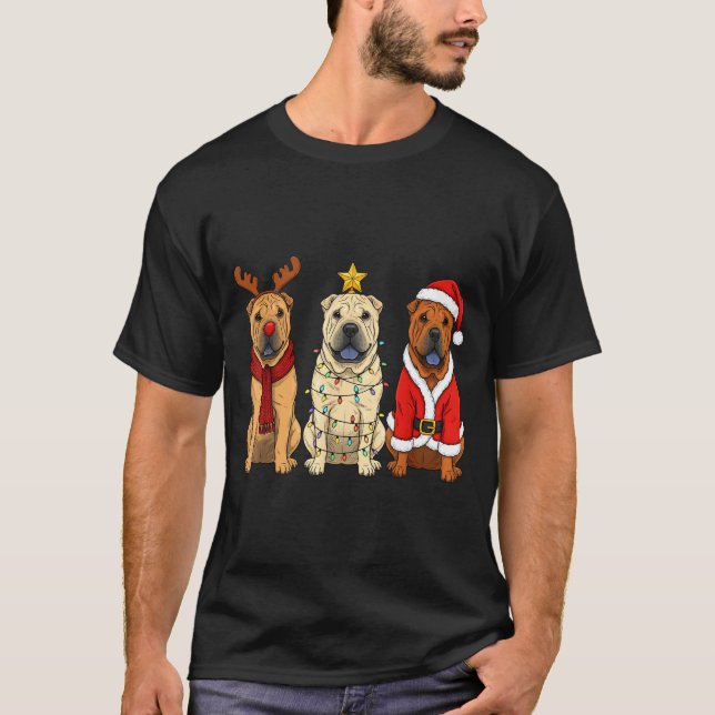 Camiseta Retro Christmas Shar Pei Santa Reindeer Dog Lover  (Frente)