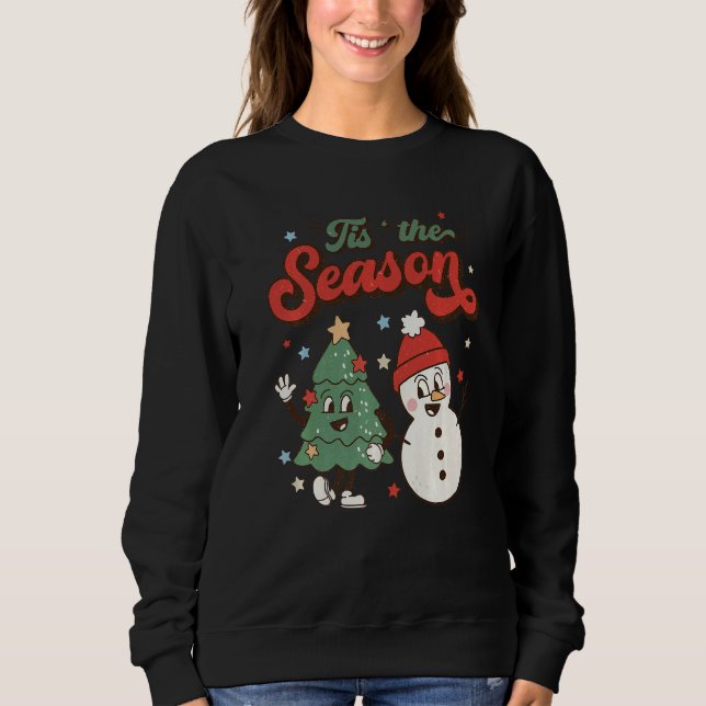 Camiseta Retro Christmas Tis The Season Christmas Tree Snow (Frente)