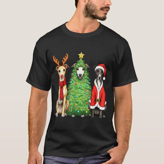 Camiseta Retro Christmas Whippet Santa Reindeer Dog Lover  (Frente)