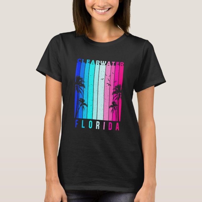 Camiseta Retro Clearwater Florida Beach Summer Tropical Sou (Frente)