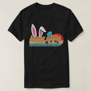 Camiseta Retro Coelho de Páscoa com Design de Palmeiras