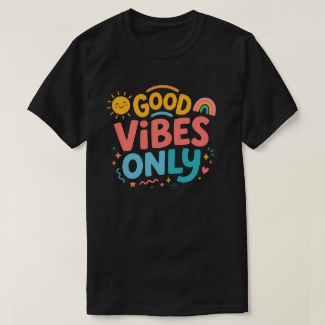 Camiseta retrô colorida com boas vibrações (Frente do Design)